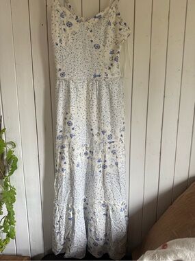 White and Blue Floral Maxi Dress by